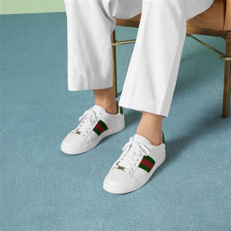 gucci ace stripe on feet|ace sneakers gucci.